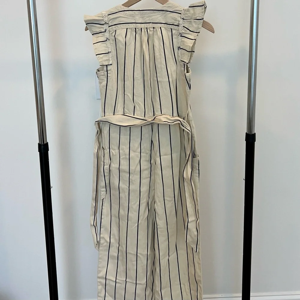 NWT Anthropologie Cream & Blue Striped Jumpsuit Size 4P